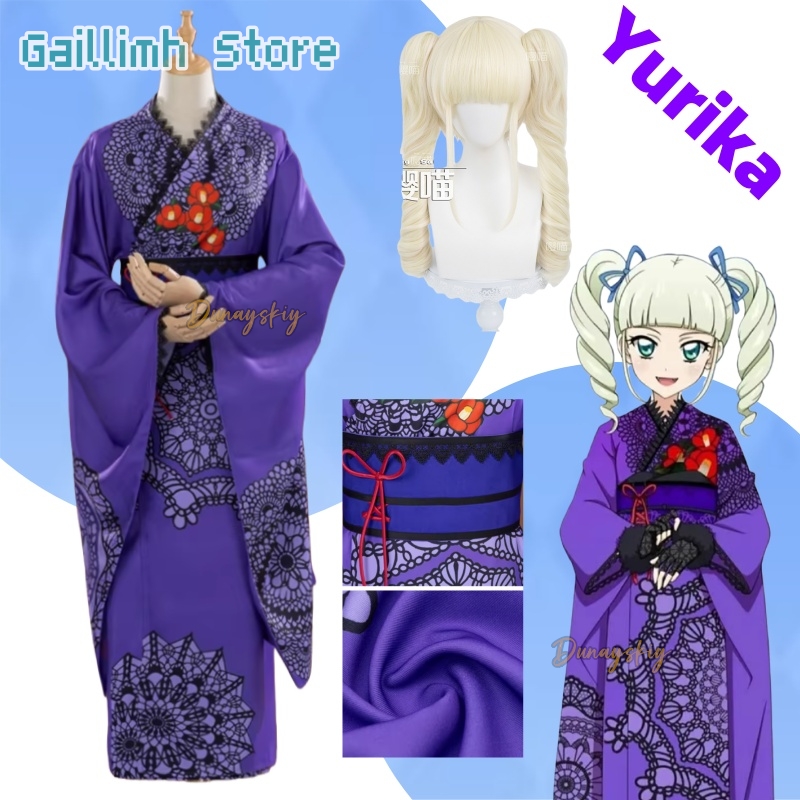 Cosplay Prop Pattern - ไอคัตสึ! ชุดคอสเพลย์ยูริกะ โทโดวะ ยูกาตะ คิโมโน ชุดอนิเมะสีม่วงแบบดั้งเดิม