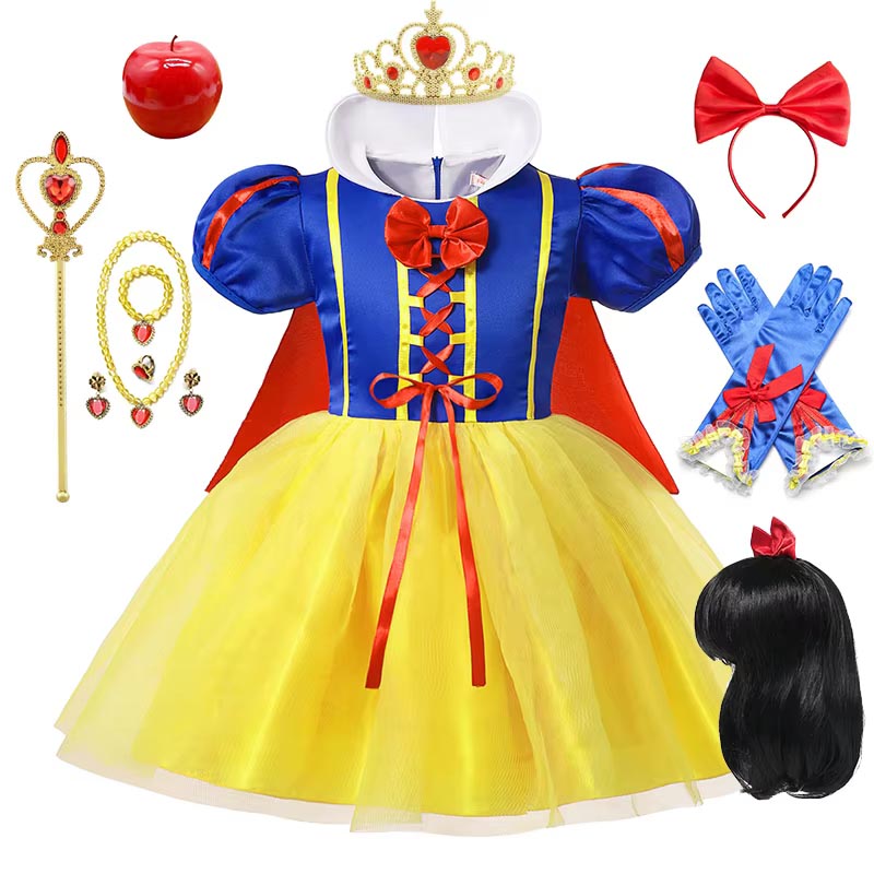 Cosplay Prop Bow - ชุดเจ้าหญิงสโนว์ไวท์เด็กสาวเครื่องแต่งกายพร้อมผ้าคลุมศีรษะฮาโลวีนคาร์นิวัลวันเกิดปาร์ตี้คอสเพลย์เสื้อผ้าเด็ก 1-12Y