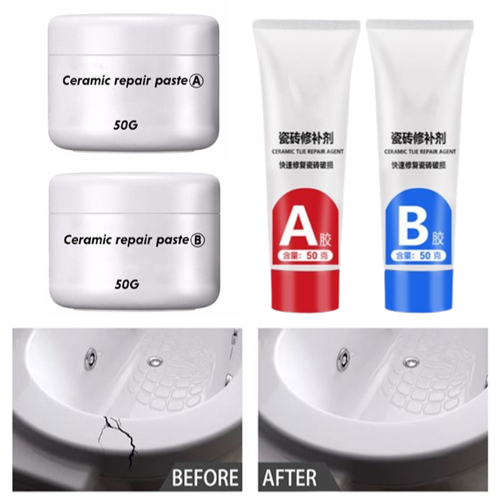 Contact Cement Glue - 30/100g น้ำยาซ่อมแซมกระเบื้อง AB กาวซ่อมแซมเซรามิก กาวซ่อมแซมกระเบื้องพื้นหินอ่อน อ่างล้างหน้า
