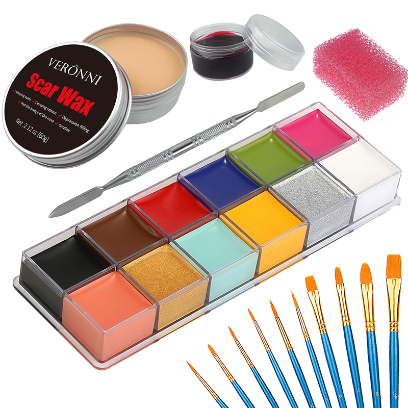 Body Paint Sfx - SFX ชุดแต่งหน้า12สีทาร่างกายน้ำมันบนเวทีเทคนิคพิเศษฮาโลวีนแผลขี้ผึ้งแต่งหน้าปลอมสะเก็ดเลือดไม้พาย