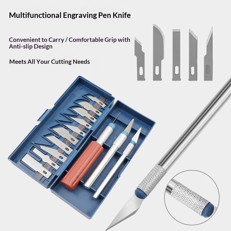 Craft Knife Set - ชุดมีดแกะสลักอเนกประสงค์ 13 ชิ้น พร้อมกล่องเก็บใบมีดหลากหลายแบบ สำหรับงาน DIY